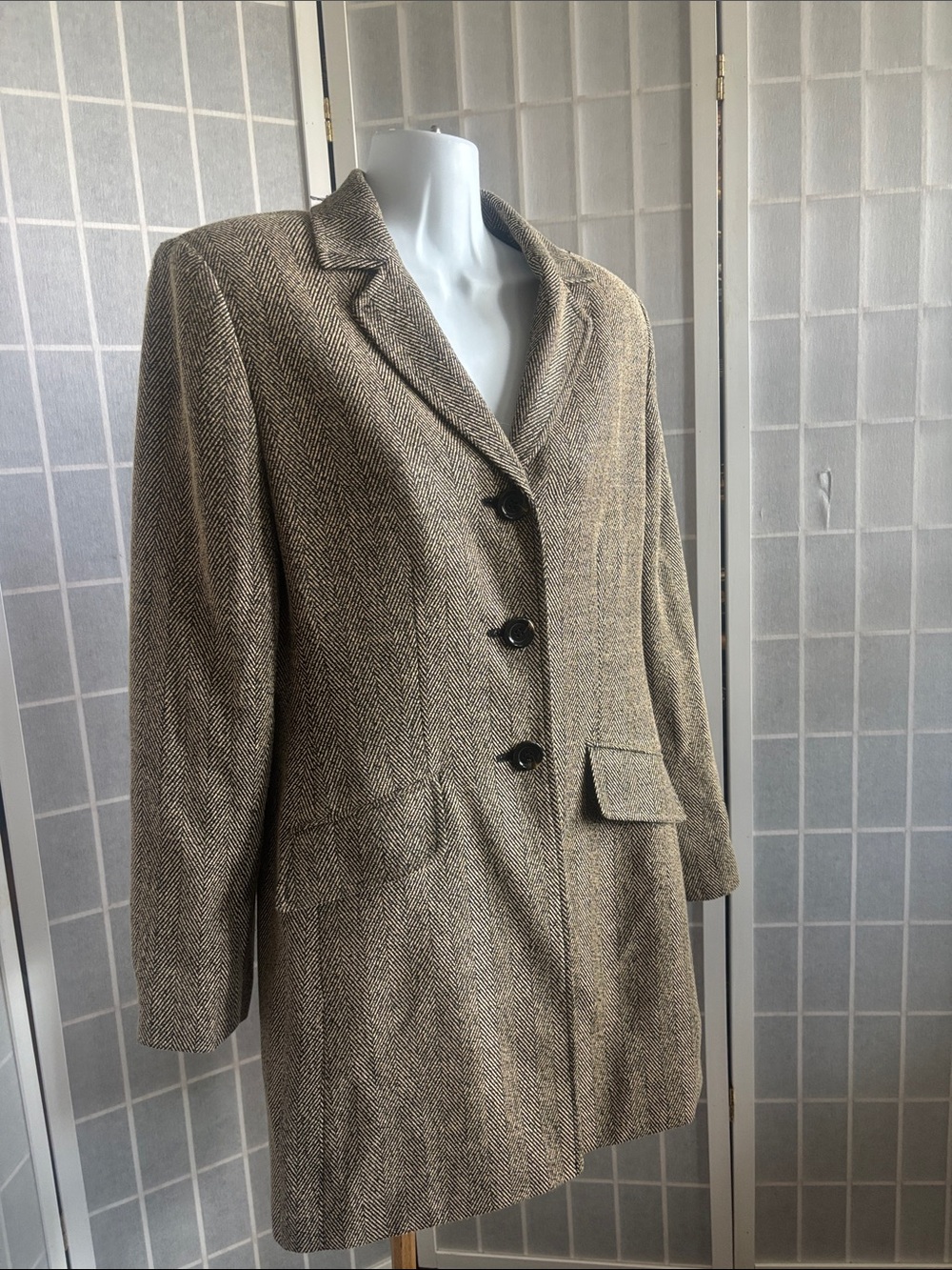 Le Suit Brown Herringbone Tailored Blazer Jacket